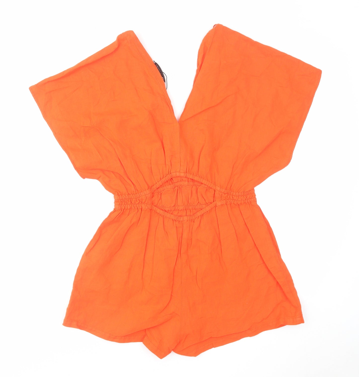 Zara Womens Orange Linen Playsuit One-Piece Size S Pullover
