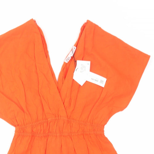 Zara Womens Orange Linen Playsuit One-Piece Size S Pullover
