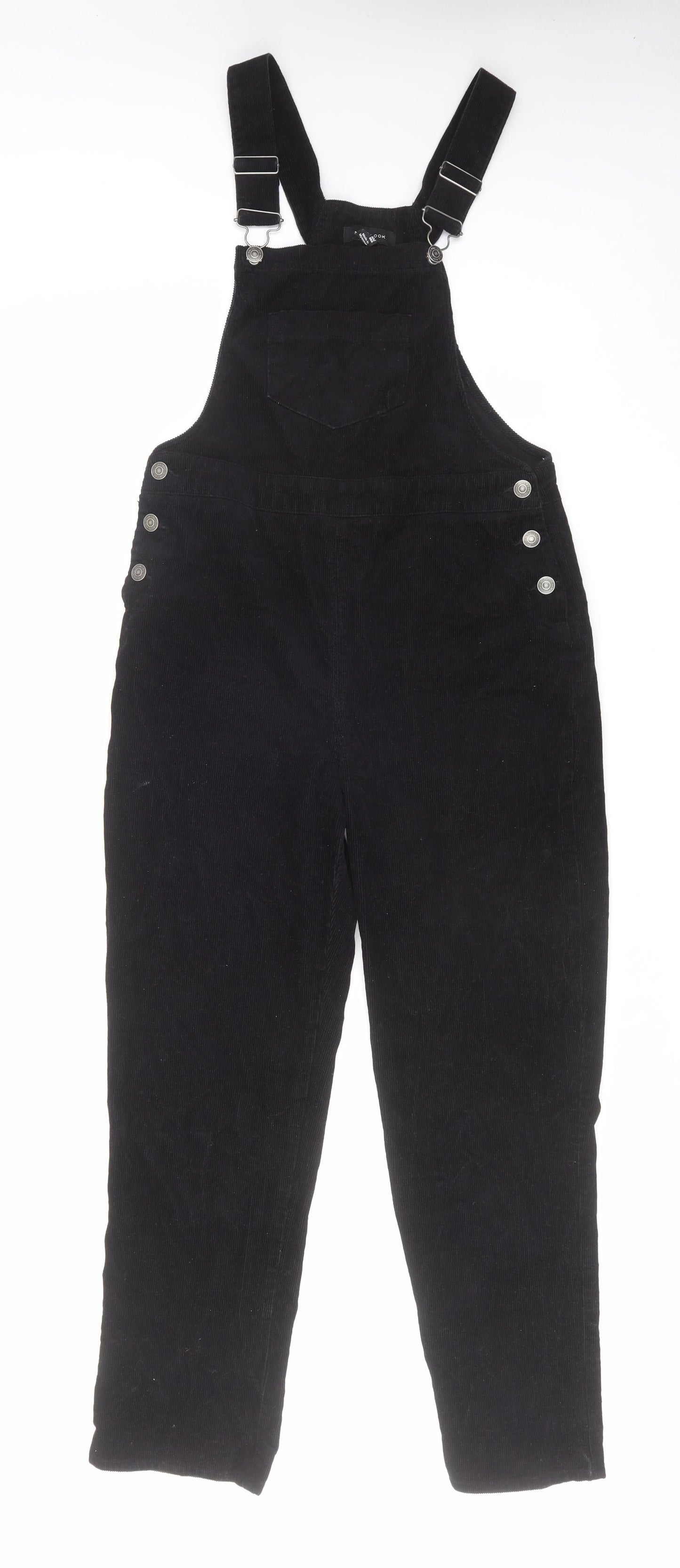 New Look Womens Black Cotton Dungaree One-Piece Size 10 L27 in Button