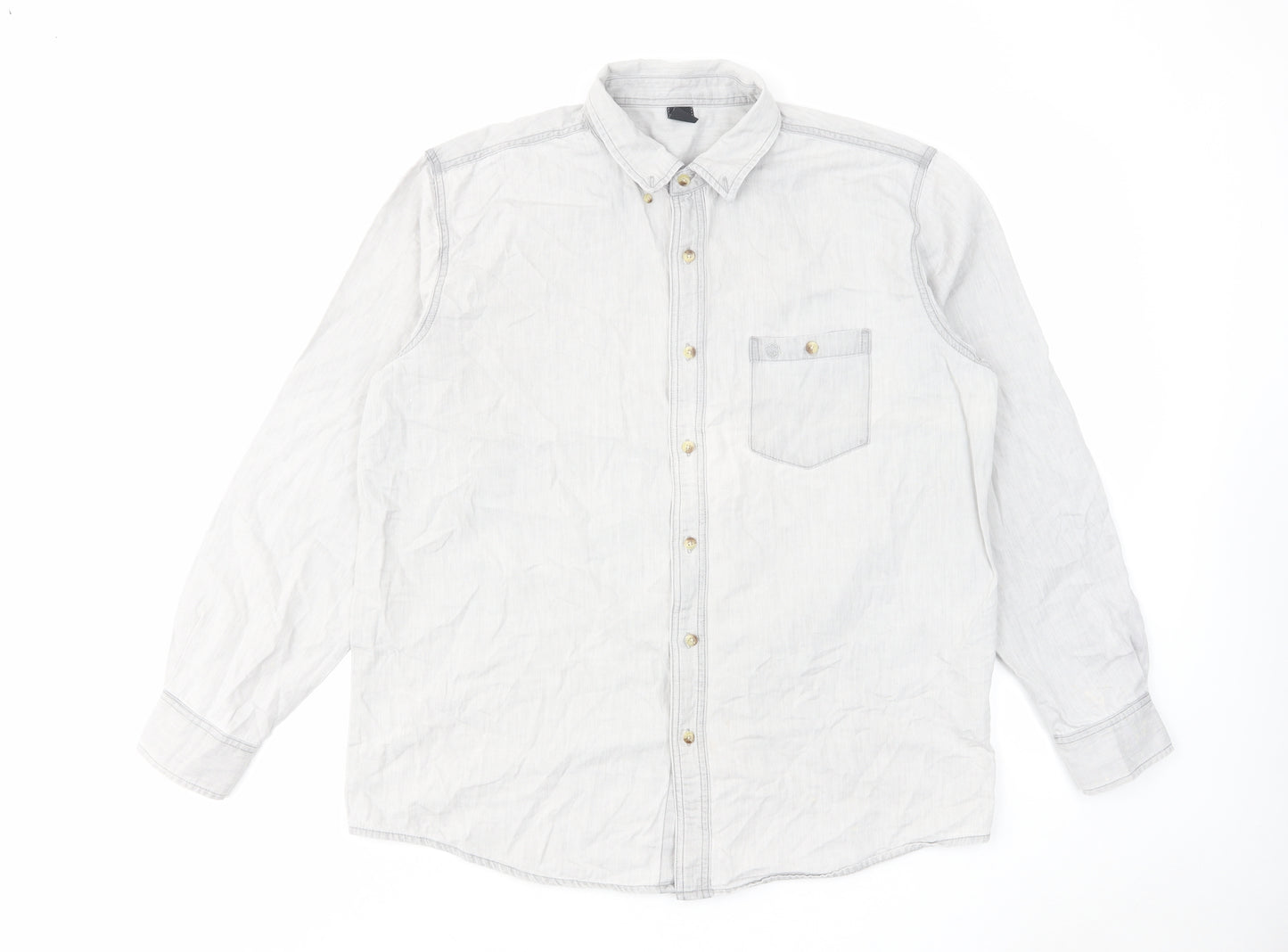 Cotton Traders Mens Grey Cotton Button-Up Size XL Collared Button