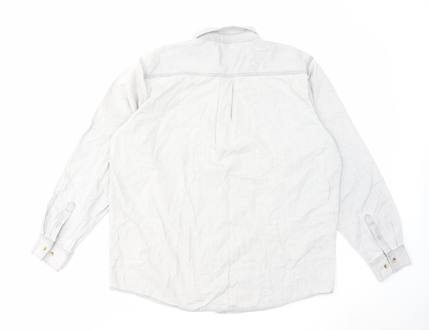 Cotton Traders Mens Grey Cotton Button-Up Size XL Collared Button