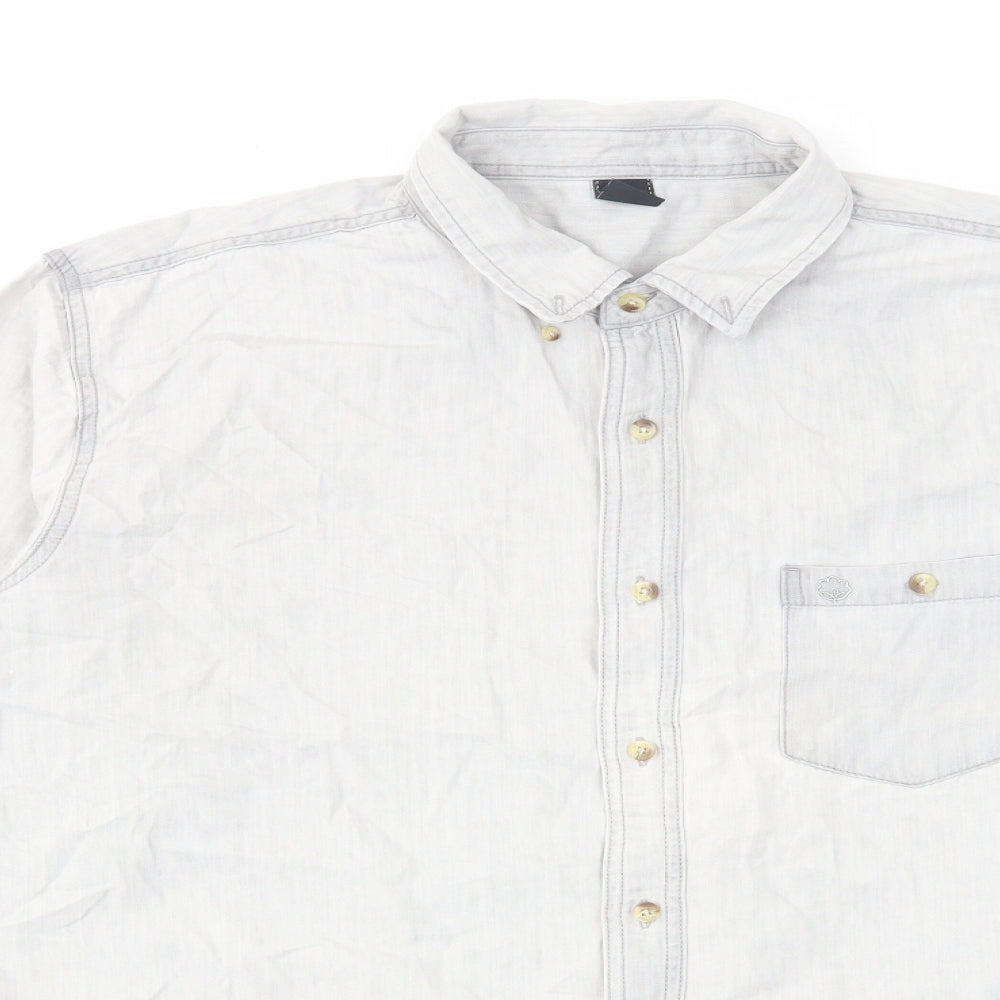 Cotton Traders Mens Grey Cotton Button-Up Size XL Collared Button