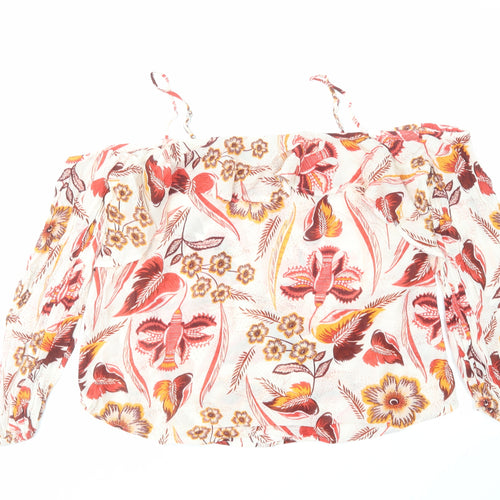 NEXT Womens Red Floral Viscose Basic Blouse Size 12 Off the Shoulder