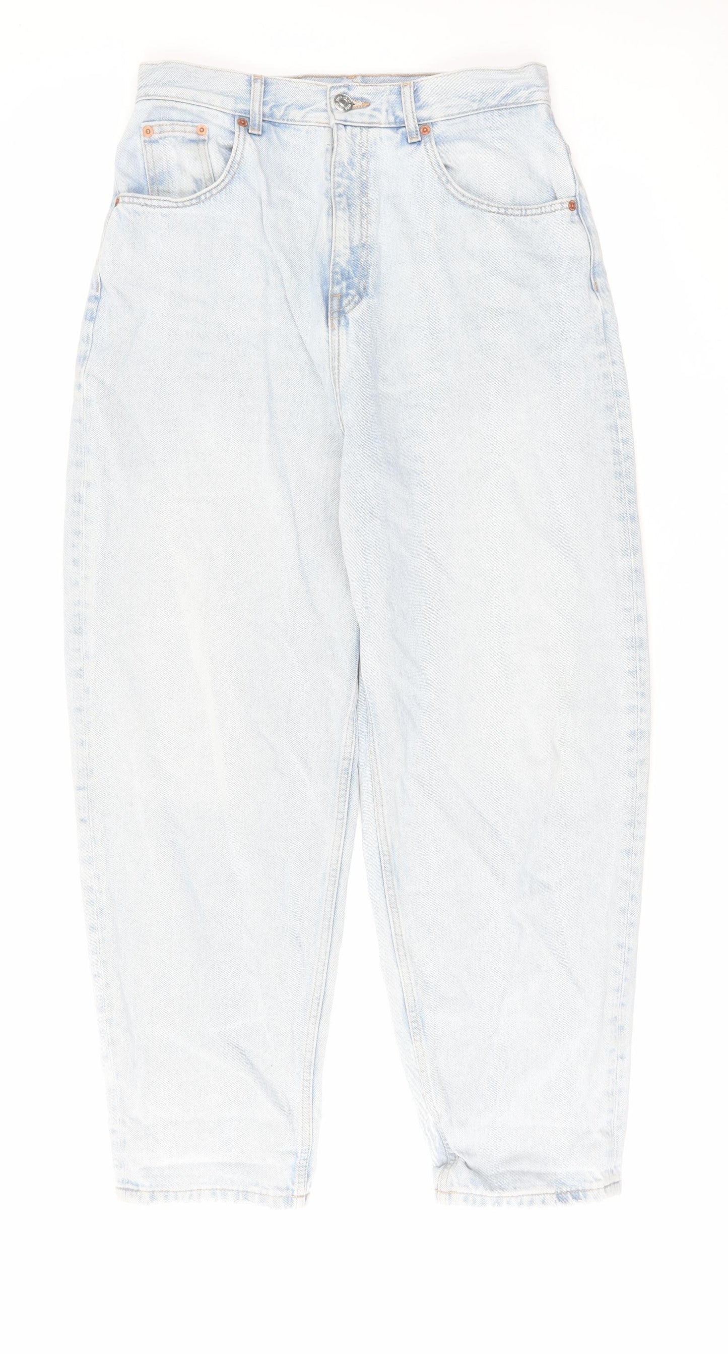 Zara Womens Blue Cotton Tapered Jeans Size 12 L29 in Regular Zip