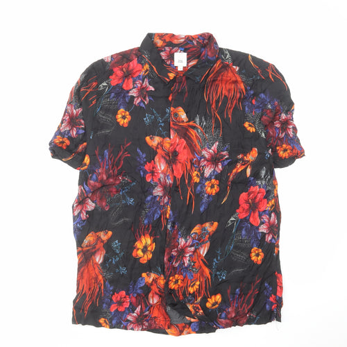 River Island Mens Multicoloured Viscose Button-Up Size M Collared Button - Fish flower print