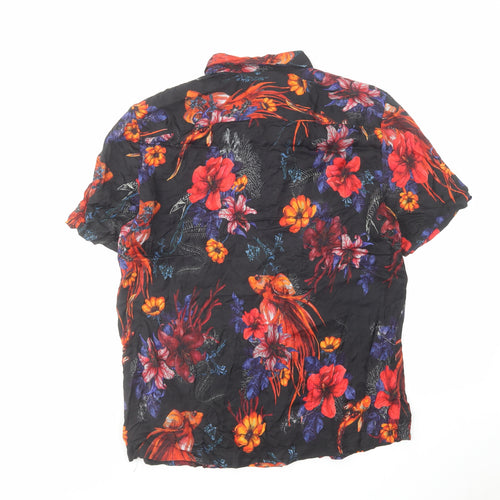 River Island Mens Multicoloured Viscose Button-Up Size M Collared Button - Fish flower print