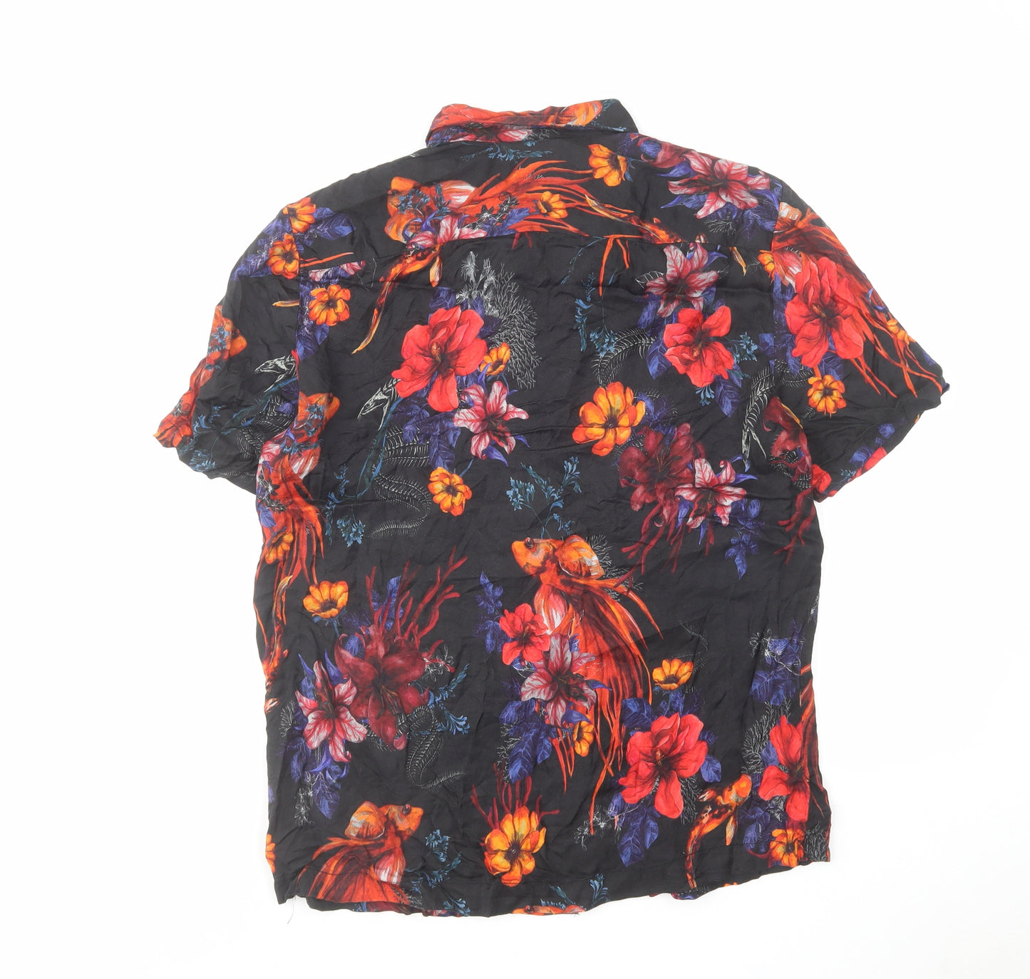 River Island Mens Multicoloured Viscose Button-Up Size M Collared Button - Fish flower print