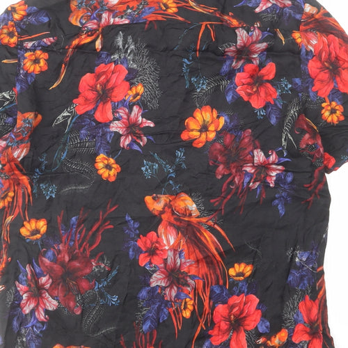 River Island Mens Multicoloured Viscose Button-Up Size M Collared Button - Fish flower print