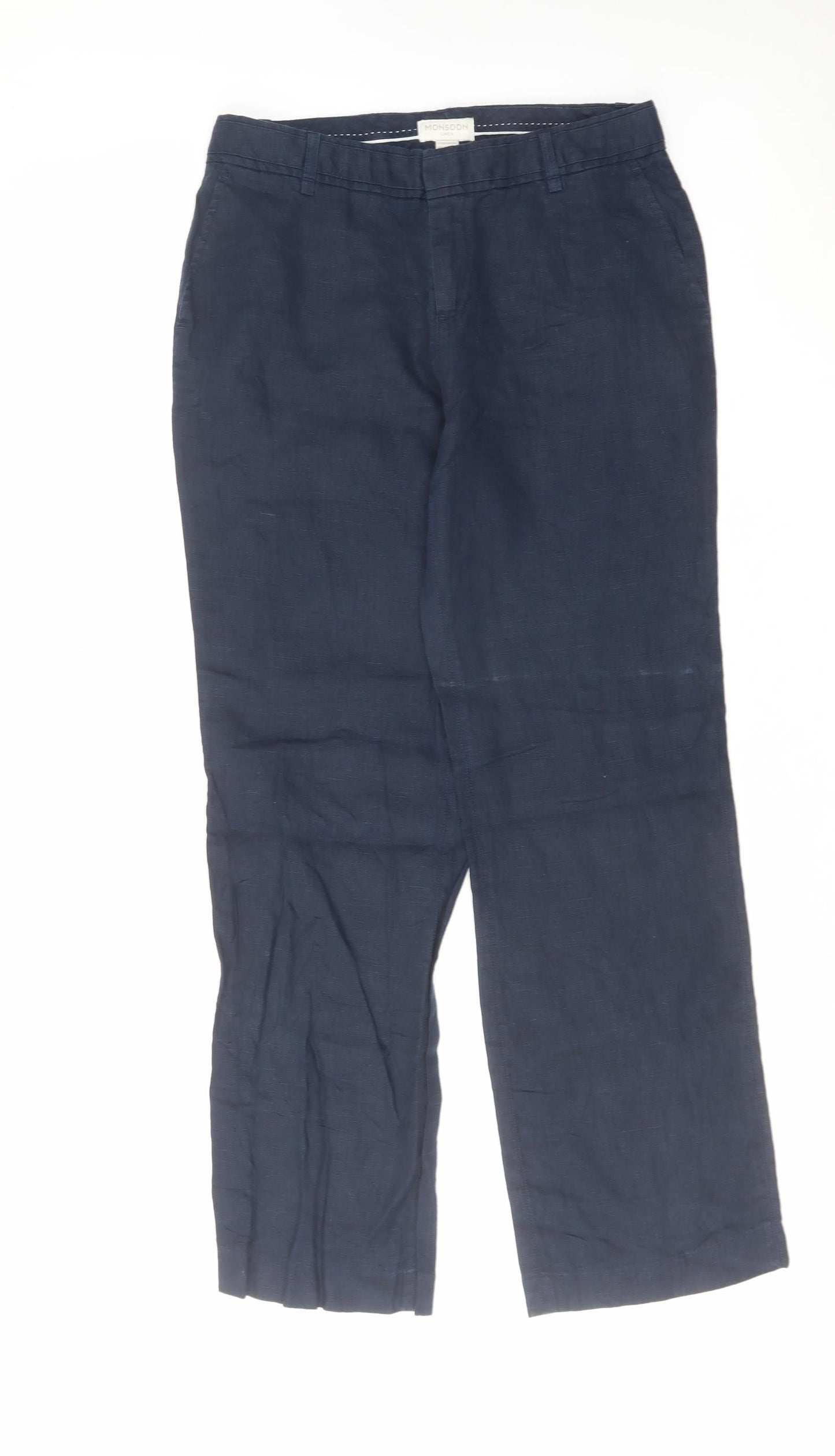 Monsoon Womens Blue Linen Trousers Size 10 L30 in Regular Hook & Eye