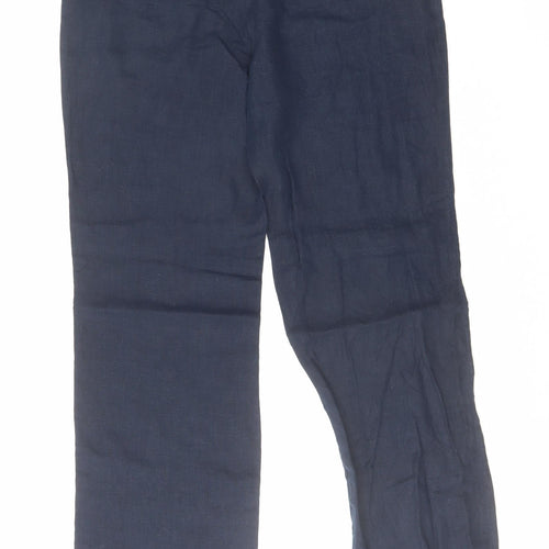 Monsoon Womens Blue Linen Trousers Size 10 L30 in Regular Hook & Eye