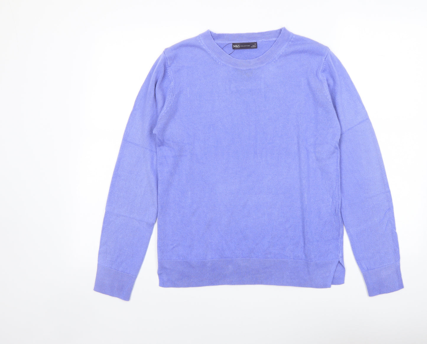 Marks and Spencer Womens Blue Round Neck Acrylic Pullover Jumper Size 12