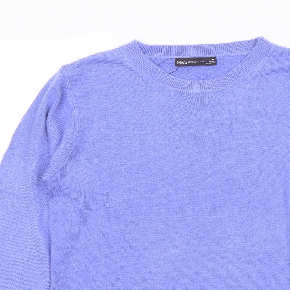 Marks and Spencer Womens Blue Round Neck Acrylic Pullover Jumper Size 12