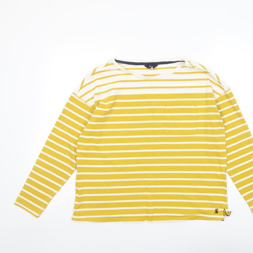 Joules Womens Yellow Striped Cotton Basic Blouse Size 12 Round Neck