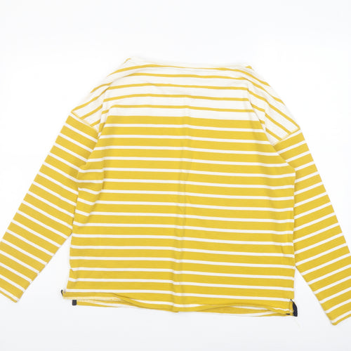 Joules Womens Yellow Striped Cotton Basic Blouse Size 12 Round Neck
