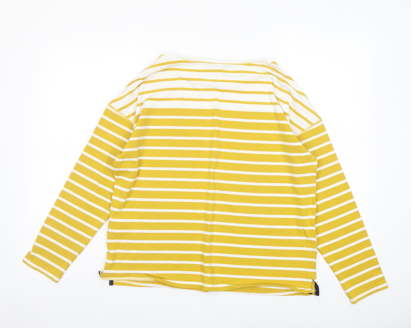 Joules Womens Yellow Striped Cotton Basic Blouse Size 12 Round Neck