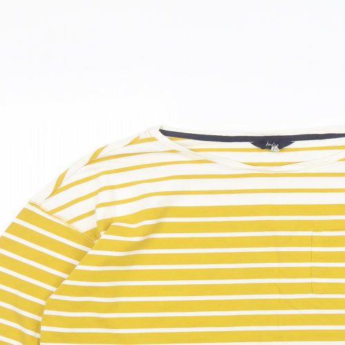 Joules Womens Yellow Striped Cotton Basic Blouse Size 12 Round Neck