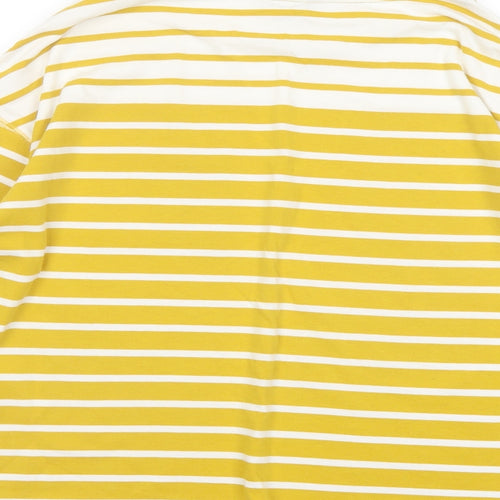 Joules Womens Yellow Striped Cotton Basic Blouse Size 12 Round Neck