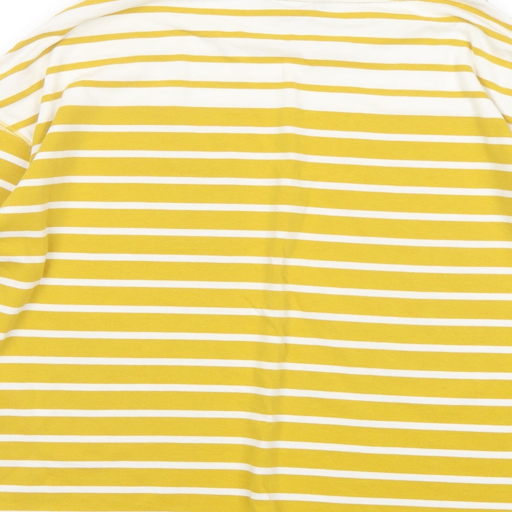 Joules Womens Yellow Striped Cotton Basic Blouse Size 12 Round Neck