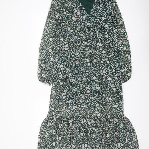 La Redoute Womens Green Floral Polyester A-Line Size 10 V-Neck Pullover