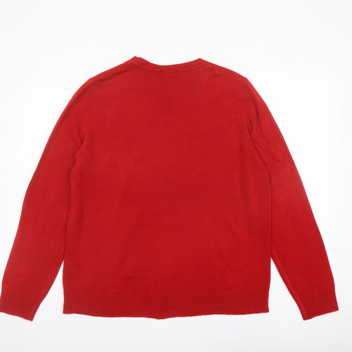 Bonmarché Womens Red Round Neck Acrylic Pullover Jumper Size 18