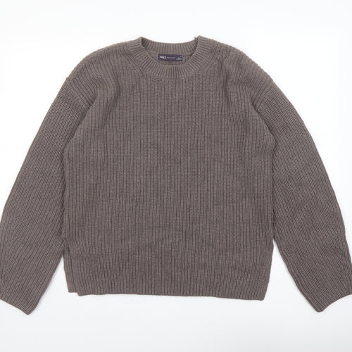 Marks and Spencer Womens Grey Round Neck Cotton Pullover Jumper Size S