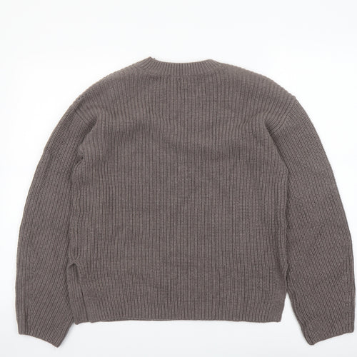 Marks and Spencer Womens Grey Round Neck Cotton Pullover Jumper Size S