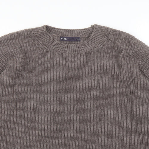 Marks and Spencer Womens Grey Round Neck Cotton Pullover Jumper Size S