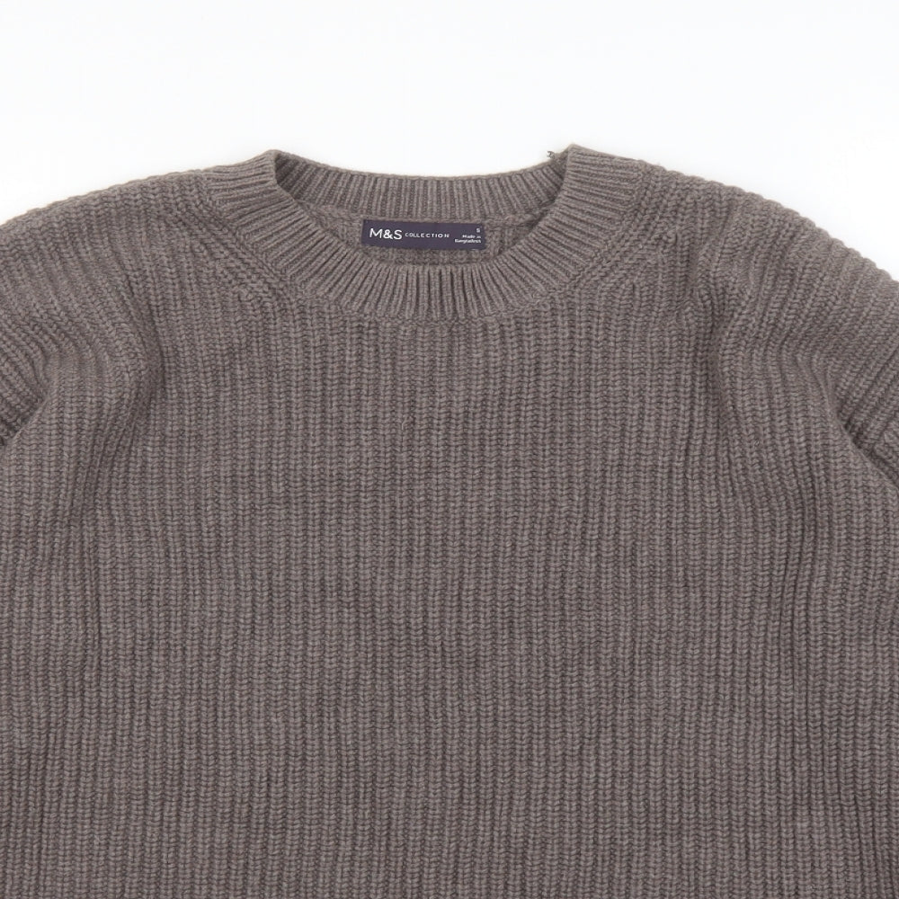 Marks and Spencer Womens Grey Round Neck Cotton Pullover Jumper Size S