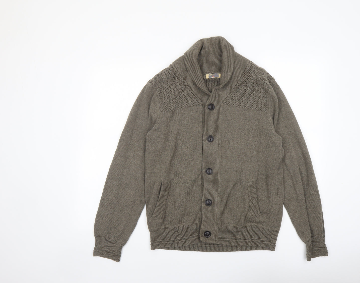 North Coast Mens Green V-Neck Cotton Cardigan Jumper Size M Long Sleeve