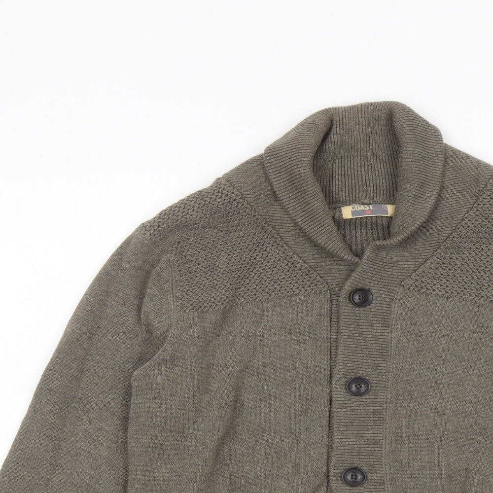 North Coast Mens Green V-Neck Cotton Cardigan Jumper Size M Long Sleeve