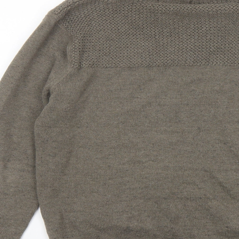 North Coast Mens Green V-Neck Cotton Cardigan Jumper Size M Long Sleeve