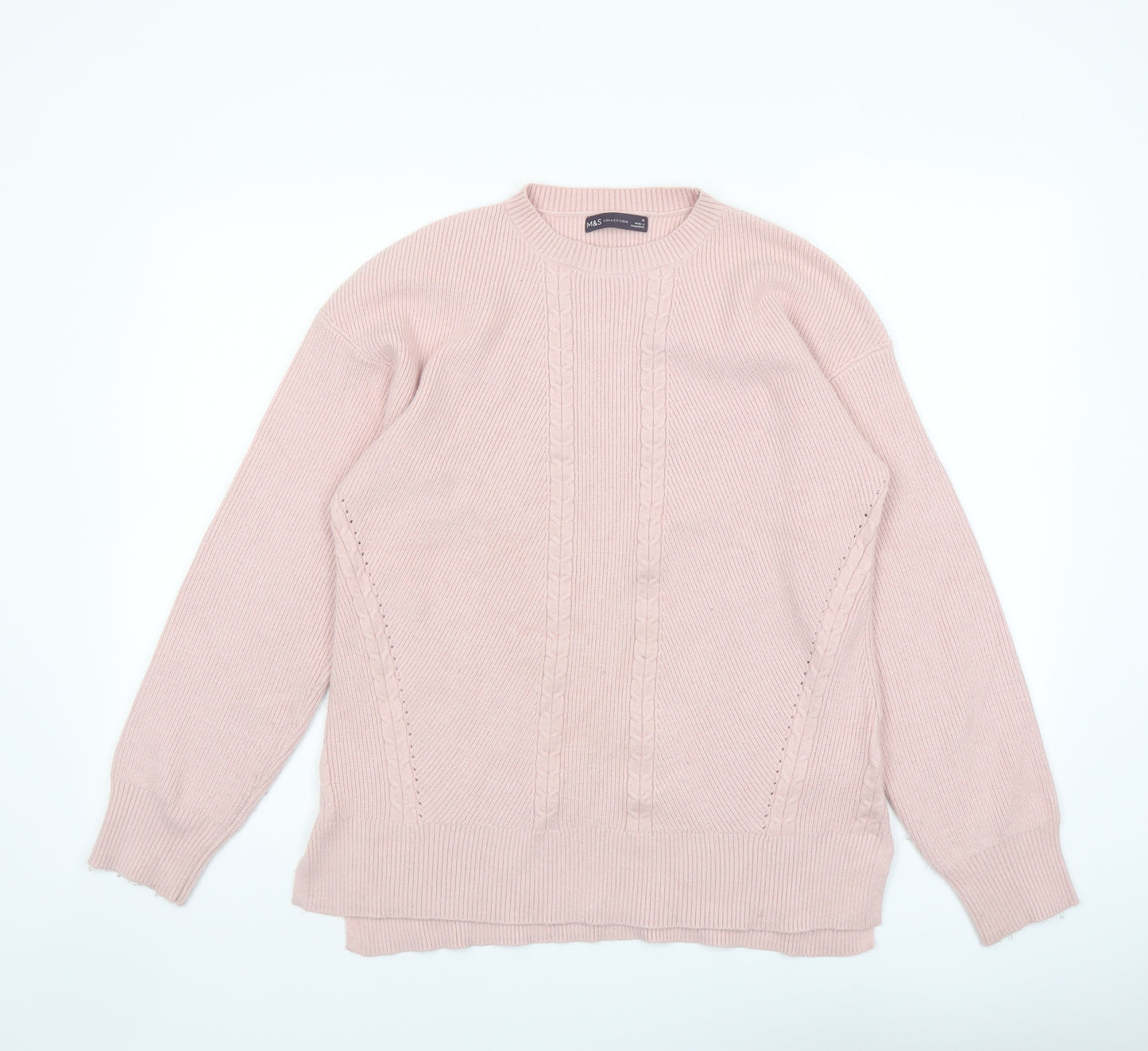 Marks and Spencer Womens Pink Round Neck Viscose Pullover Jumper Size M