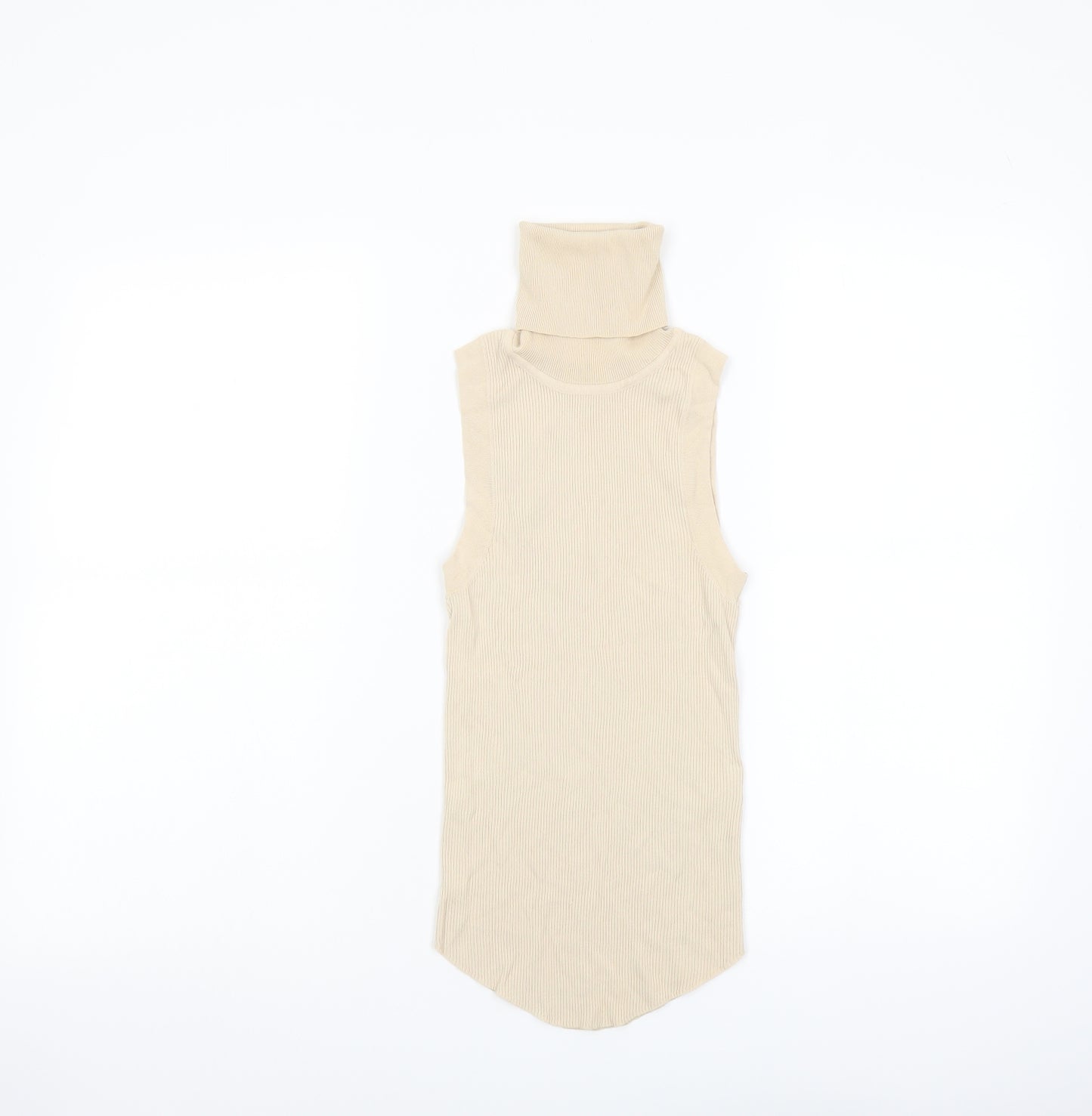 Zara Womens Beige Viscose Basic Tank Size S Roll Neck