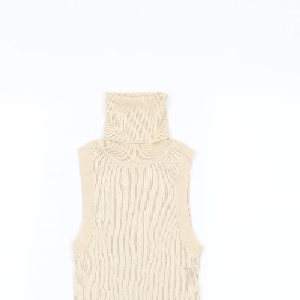 Zara Womens Beige Viscose Basic Tank Size S Roll Neck