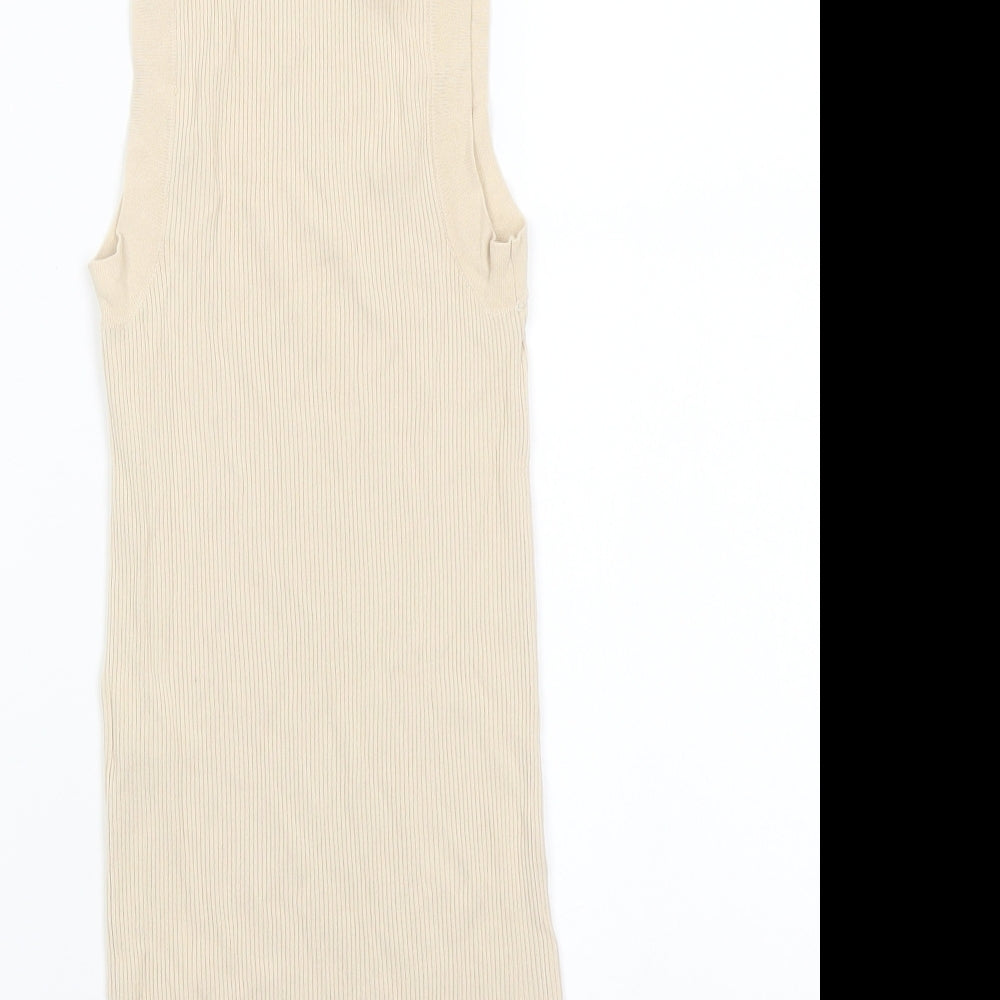 Zara Womens Beige Viscose Basic Tank Size S Roll Neck
