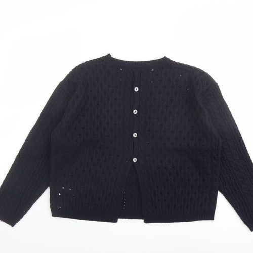 Marks and Spencer Womens Blue V-Neck Floral Acrylic Cardigan Jumper Size 12