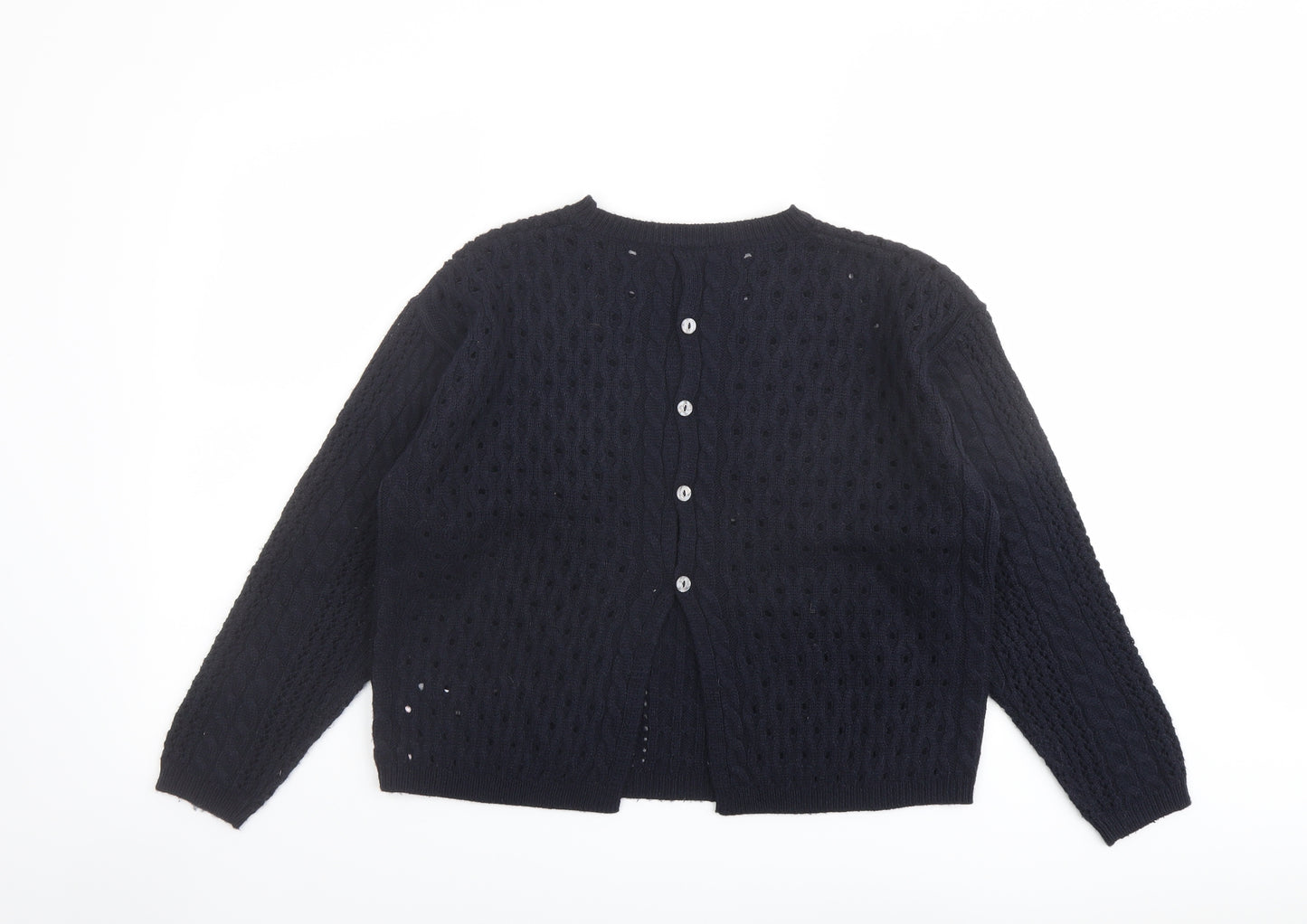 Marks and Spencer Womens Blue V-Neck Floral Acrylic Cardigan Jumper Size 12