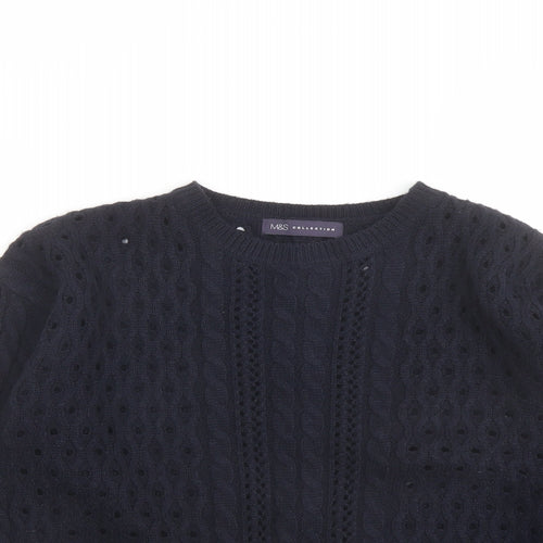 Marks and Spencer Womens Blue V-Neck Floral Acrylic Cardigan Jumper Size 12