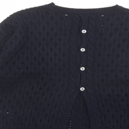 Marks and Spencer Womens Blue V-Neck Floral Acrylic Cardigan Jumper Size 12