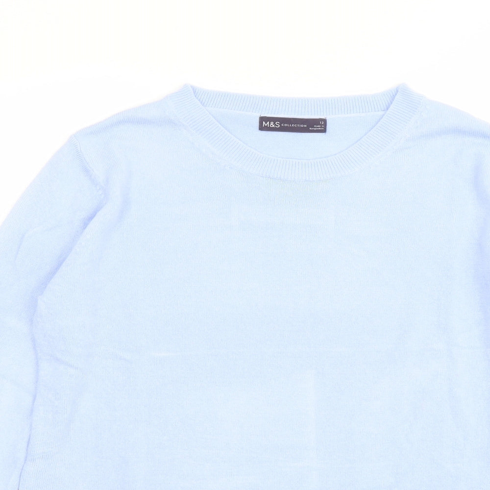 Marks and Spencer Womens Blue Round Neck Acrylic Pullover Jumper Size 12