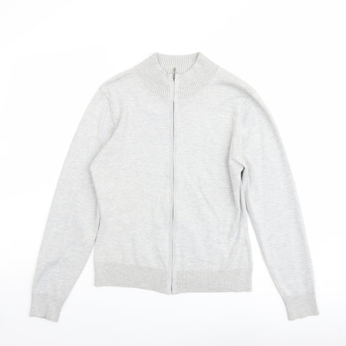 Marks and Spencer Womens Grey Mock Neck Viscose Full Zip Jumper Size 12