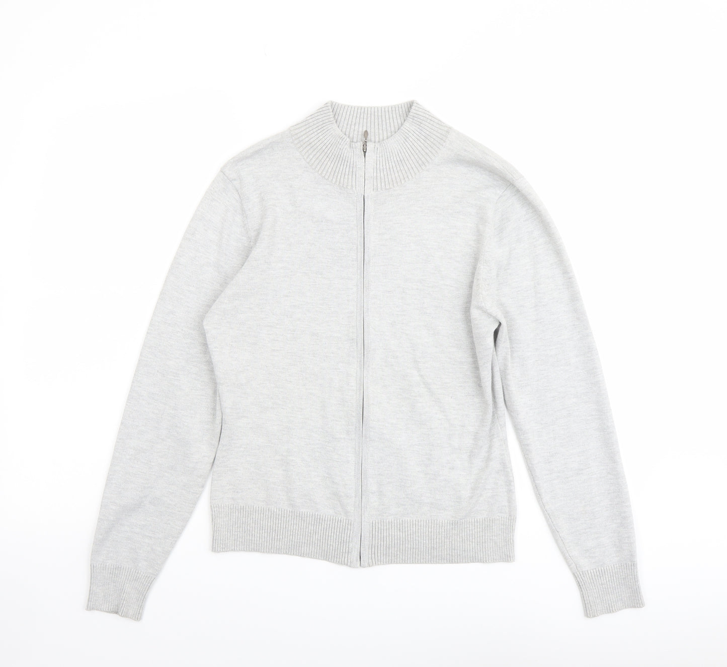 Marks and Spencer Womens Grey Mock Neck Viscose Full Zip Jumper Size 12