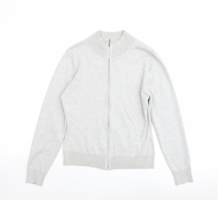 Marks and Spencer Womens Grey Mock Neck Viscose Full Zip Jumper Size 12