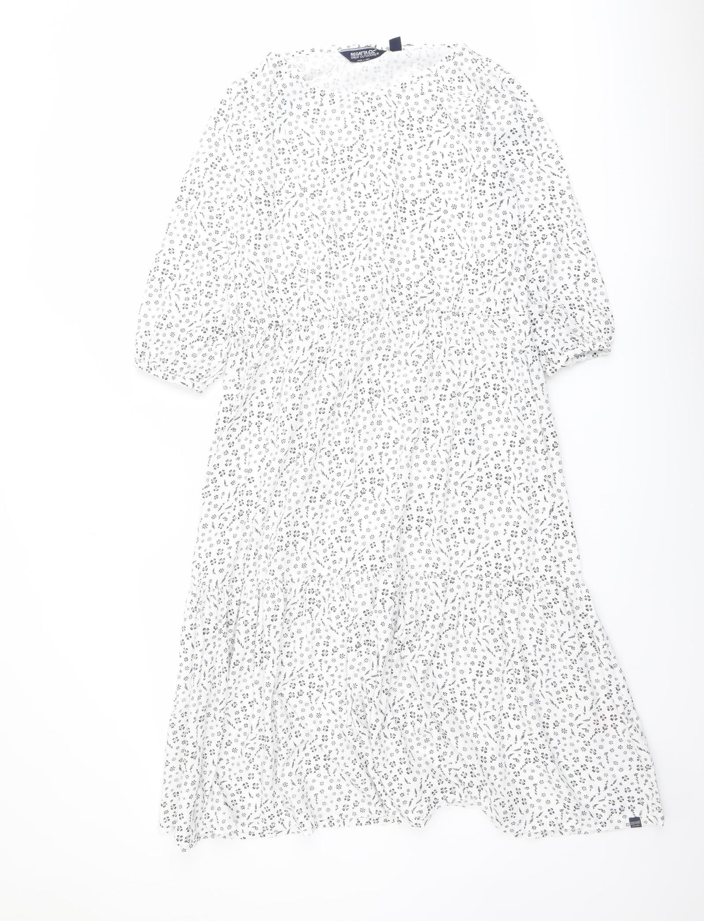 Regatta Womens White Floral Viscose A-Line Size 12 Boat Neck Pullover