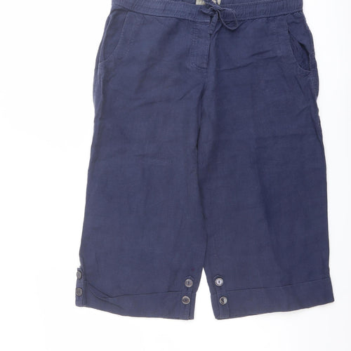 Jigsaw Womens Blue Linen Capri Trousers Size 8 L20 in Regular Drawstring
