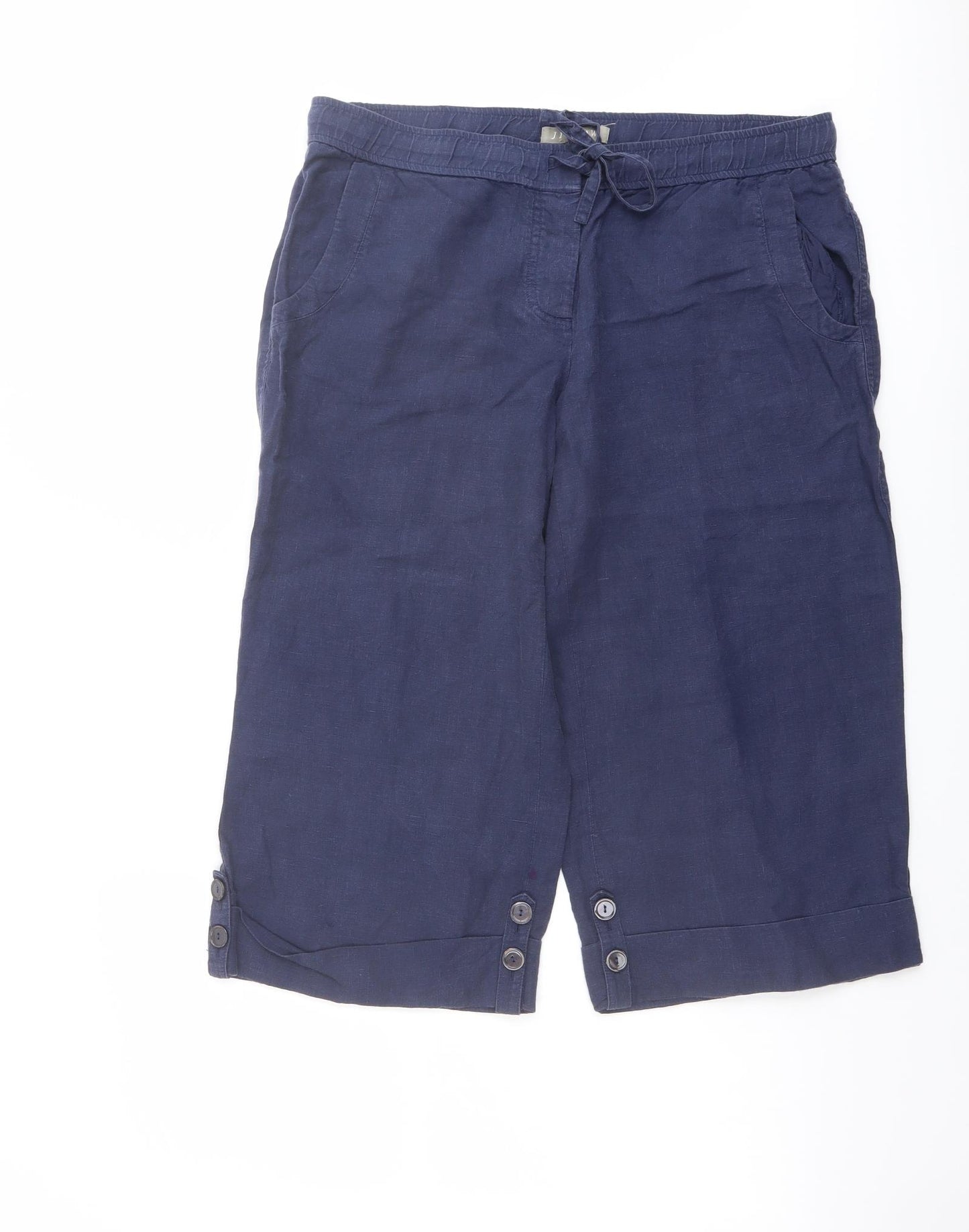 Jigsaw Womens Blue Linen Capri Trousers Size 8 L20 in Regular Drawstring