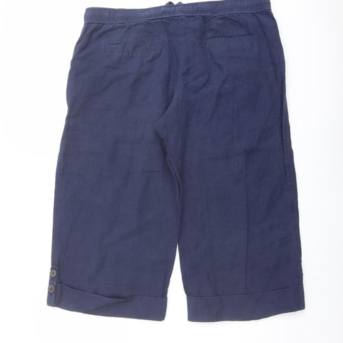 Jigsaw Womens Blue Linen Capri Trousers Size 8 L20 in Regular Drawstring