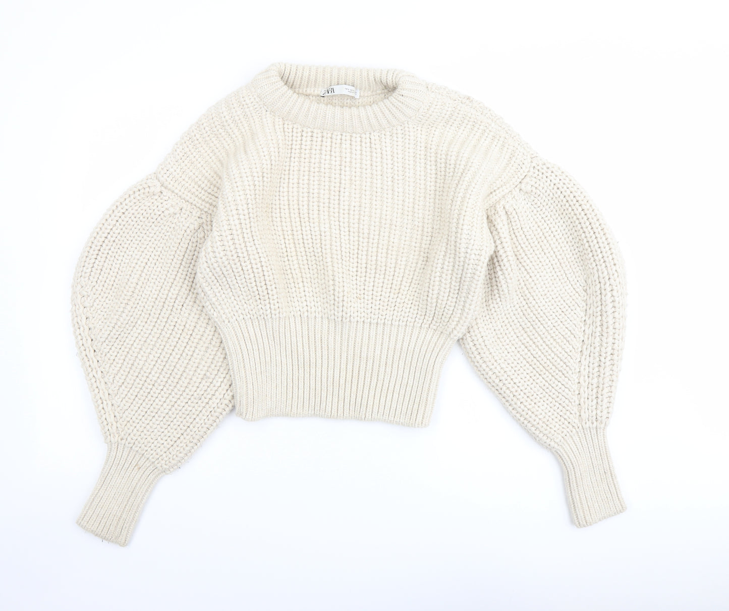 Zara Womens Beige Round Neck Acrylic Pullover Jumper Size S