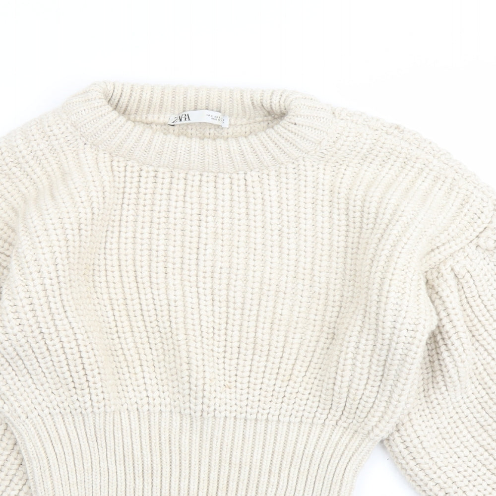 Zara Womens Beige Round Neck Acrylic Pullover Jumper Size S
