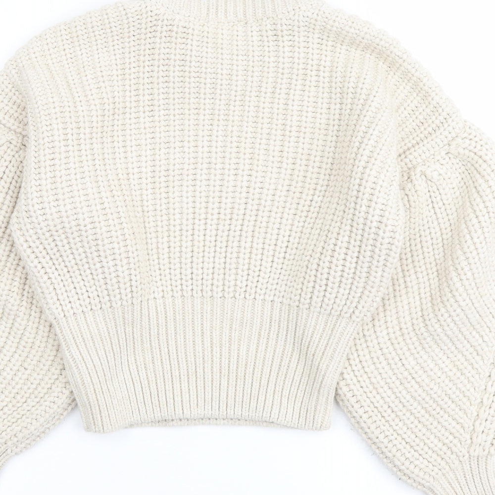 Zara Womens Beige Round Neck Acrylic Pullover Jumper Size S